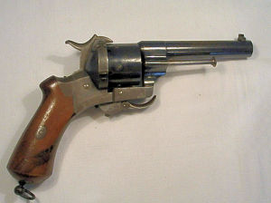 Click to enlarge a six shot 9mm Belgian Lefaucheux pin fire revolver Model 1862
